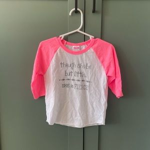 Baby Girls Though She Be But Little She is Fierce 3/4 Sleeve Raglan